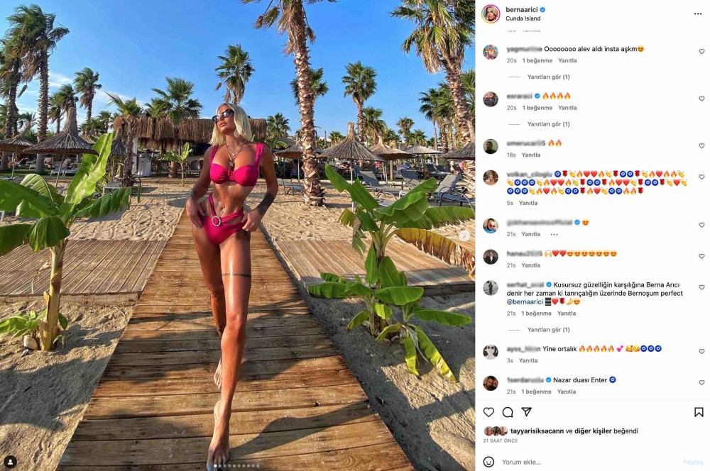 berna arici nin pembe bikinili yaz paylasimi begeni topladi instagram alev aldi